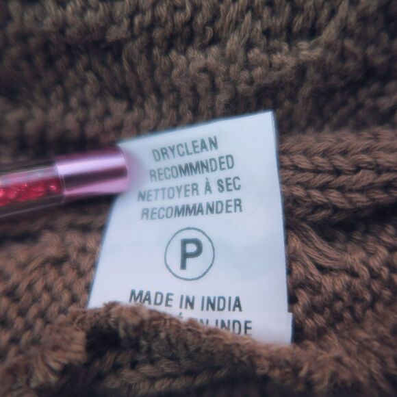 ANTHROPOLOGIE Brown Cable Knit Cardigan Size M/L Longline Varsity Stripes Preppy - Picture 8 of 11